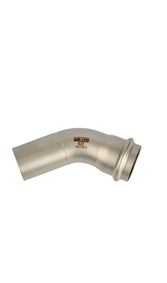 45 Degree Elbow with One Plain End Stainless Steel Double (V Profile) Press Fittings